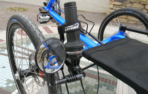  - Every Catrike comes with a mirror and a parking brake strap. Locking brake levers are also available.