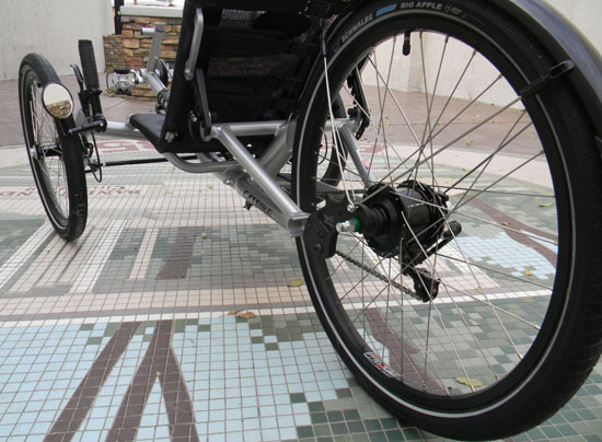  - Mounting the larger rear wheel requires the use of our Catrike Rear Extension kit.
