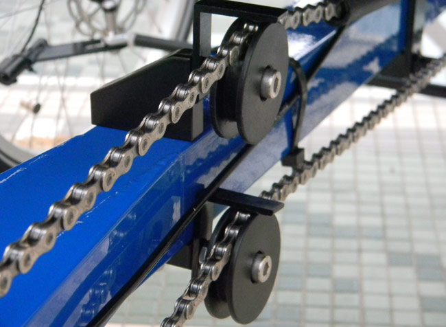  - Our idler kit routes the chain over the wheelstay to allow the 9-speed cassette/derailleur system to work.