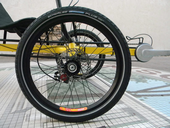  - The wheels are all hand-built with Velocity AeroHeat rims. The tires are Schwalbe Marathon Plus.