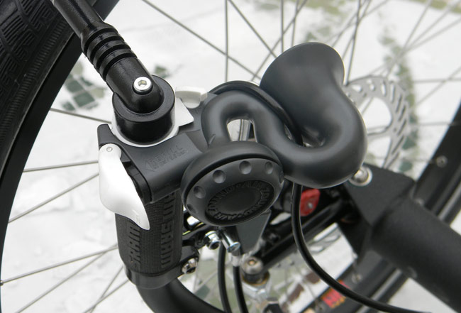 - The AirZound Air Horn is conveniently mounted on the left handlebar for easy access. This horn produces a deafening blast to make sure cars know you are there.