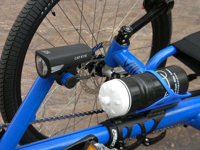  - We've also put the Cateye EL-340 Head Light on the front of the bike.  this is a new headlight with 1000 candle power and up to 100 hours of running time.