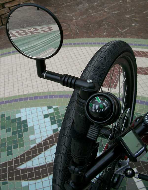 Compass Bell - This trike has been accessorized with double Mirrycle Mirrors and a Sunlite Compass Bell.