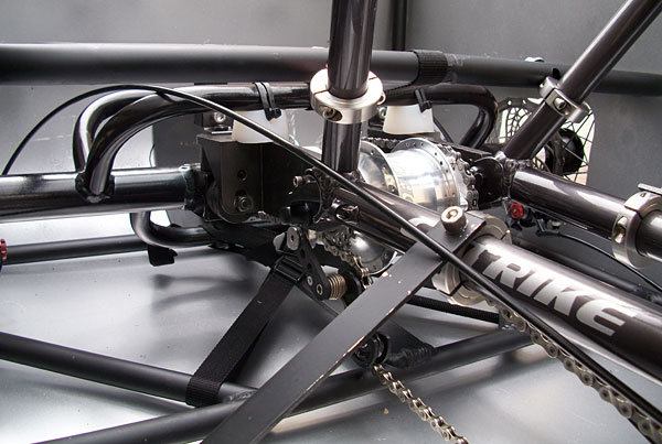 Rear Bracing - The main rear bracing goes from the bottom of the cage to the wheelstay bars.
