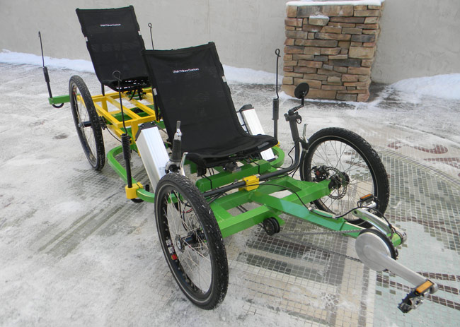  - This electric-powered beast allows the captain/driver to pedal while the passenger in the rear is free to watchover the dogs.