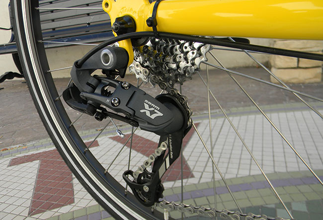  - The SRAM X7 9-speed rear derailleur is stock.