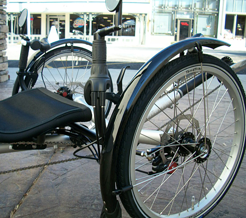 Fenders - This trike has been upgraded with front feders to keep water and mudd off the rider.