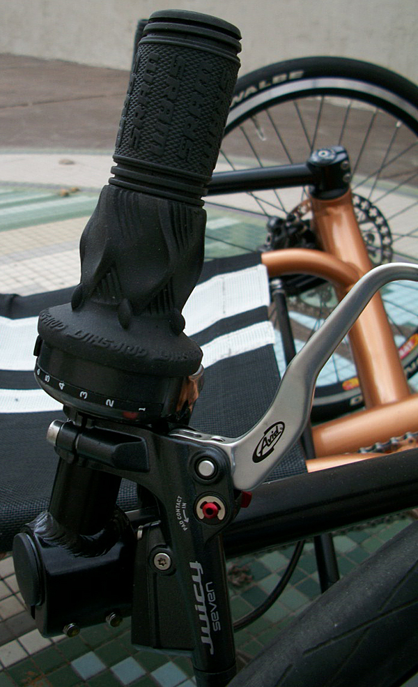 Shifter - I just have one shifter, a SRAM X.0 on the right side. I prefer the twist grips which is the main reason I stick with SRAM. I can shift without ever having to move my hand off the grip.