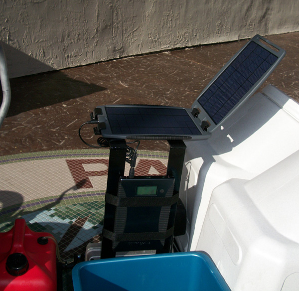 Solar Panel - We welded a custom mount for the Gorilla Solar Panel system Sharon wanted on her trike. She can charge her cell phone, mp3 player, etc. without having to ever use batteries!