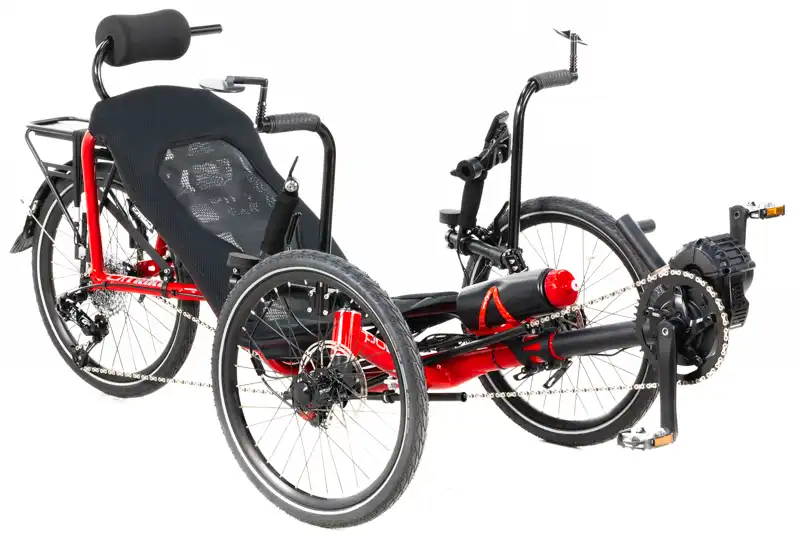 Lava Red Catrike Pocket with 500 Watt Torque Sensor Bafang Motor, EZ Entry Aids, and More